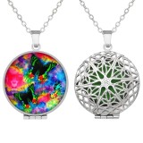 24 styles Stainless steel Printed picture photos aromatherapy box necklace with aromatherapy gasket diameter 27mm