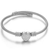 Full diamond heart-shaped love three-color stainless steel braided open bracelet