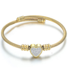 Full diamond heart-shaped love three-color stainless steel braided open bracelet