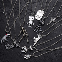 Hip Hop Cartoon Cute Bear Dinosaur Robot Long Zinc Alloy Stainless Steel Necklace Activities Men and Women Pendant Necklaces