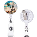 Eiffel Tower  Dragonfly   print pattern  Rotary clip telescopic easy pull buckle certificate buckle 3.2cm