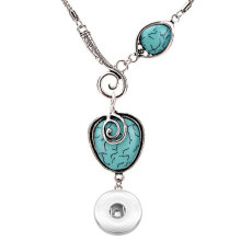 Bohemian style exotic antique silver plated snail alloy peach heart turquoise necklace fit 18mm snap chunks   necklace for women