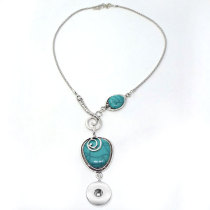 Bohemian style exotic antique silver plated snail alloy peach heart turquoise necklace fit 18mm snap chunks   necklace for women