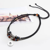 Double beaded necklace, leather cord braided necklace fit 18mm snap chunks