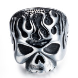 Europe and America Retro Locomotive Series Stainless Steel Harley Flame Skull Ring
