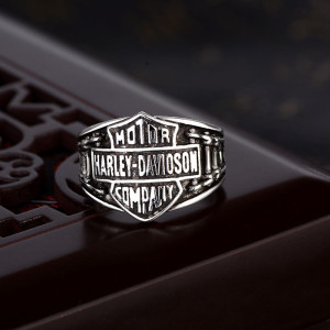 European and American retro fashion Harley motorcycle ring men's trend letter imitation silver open ring ring jewelry