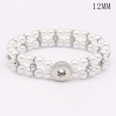 snap Silver  Pearl stretch bracelet fit 12MM snaps style jewelry
