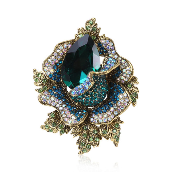 Vintage crystal diamond flower brooch brooch high-end temperament clothing accessories brooch