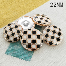 22MM metal Metal, dripping black and white grid, shell four-leaf clover silver plated snap charms