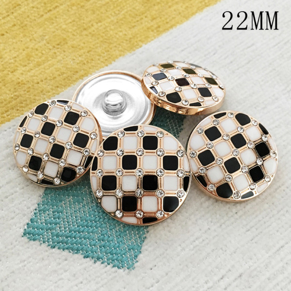 22MM metal Metal, dripping black and white grid, shell four-leaf clover silver plated snap charms