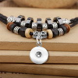 European and American popular vintage necklace, hidden silver leather cord braided necklace fit 18mm snap chunks