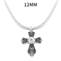 cross flower  snap Silver  Pendant with Leather necklace  fit 12MM snaps style jewelry