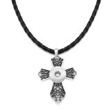 cross flower  snap Silver  Pendant with Leather necklace  fit 20MM snaps style jewelry   necklace for women