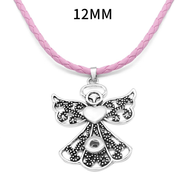 Angel cross flower snap Silver  Pendant with Leather necklace  fit 12MM snaps style jewelry  necklace for women