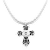 cross flower  snap Silver  Pendant with Leather necklace  fit 20MM snaps style jewelry   necklace for women