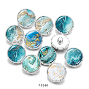 Painted metal 20mm snap buttons Beach  pattern