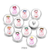 Painted metal 20mm snap buttons  Cute pig