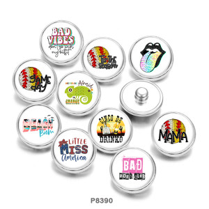 Painted metal 20mm snap buttons words  Miss Mama
