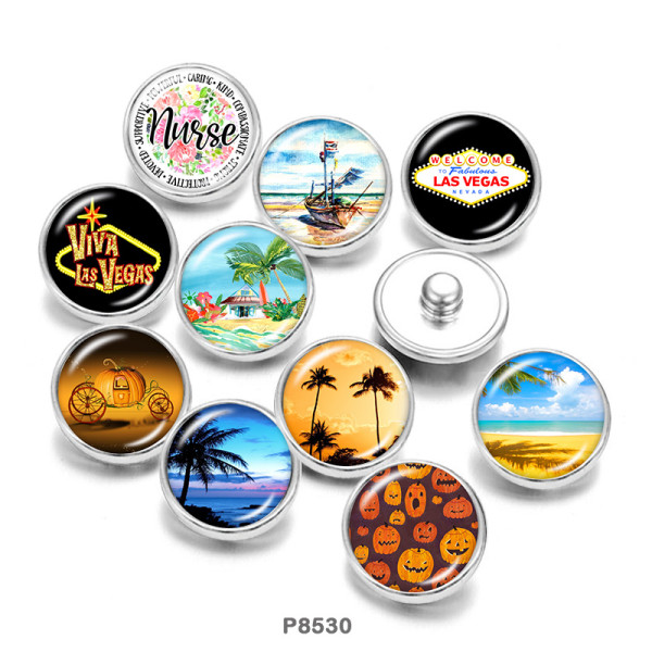 Painted metal 20mm snap buttons Beach  Halloween   glass snaps buttons