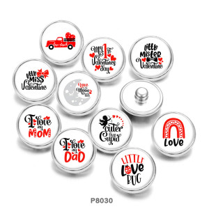 Painted metal 20mm snap buttons  Valentine's Day  MOM