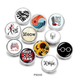 Painted metal 20mm snap buttons  Meow  Love  Flower  Hope