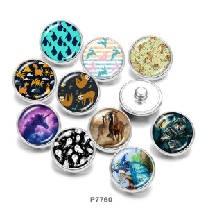 Painted metal 20mm snap buttons  Unicorn  Beach peacock