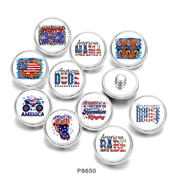 Painted metal Independence Day 20mm snap buttons  Mama  USA  babe