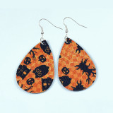 Halloween owl ghost pumpkin skull Leaf Leather Earrings