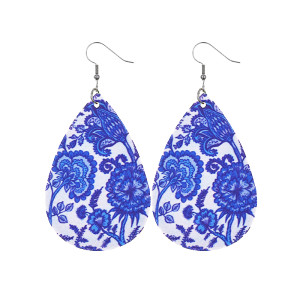 Blue feather Leather Earrings