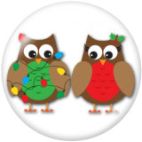 20MM  Christmas  Owl  Print glass snaps buttons