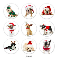 20MM  Christmas  Cat  Dog  Print glass  snaps  buttons