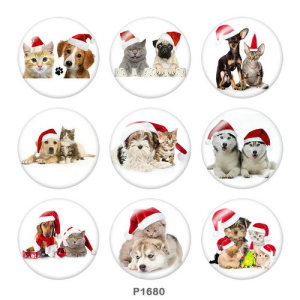 20MM  Christmas  Cat  Dog  Print glass  snaps  buttons