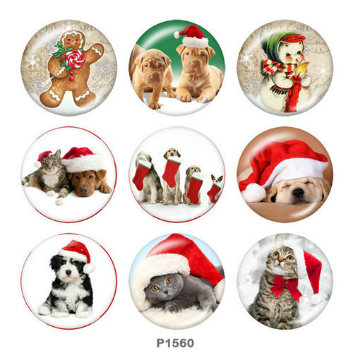 20MM  Christmas  Cat  Dog  Print glass snaps buttons