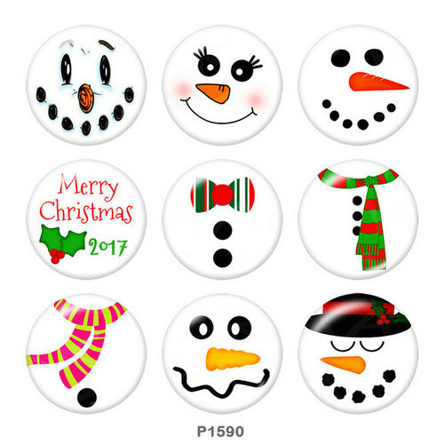 20MM  Christmas  Snowman   Print glass  snaps  buttons