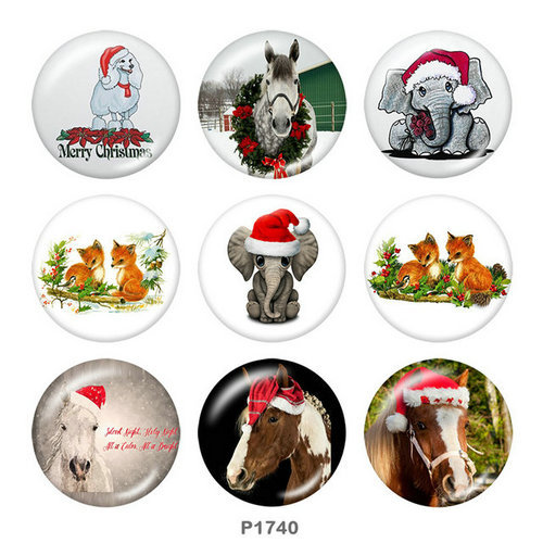 20MM  Christmas  Horse  Elephant  Print glass  snaps  buttons