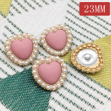 23MM metal love heart pearl peach heart gold plated snap charms fit 20mm snap jewelry