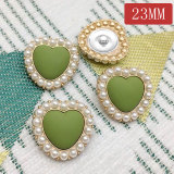 23MM metal love heart pearl peach heart gold plated snap charms fit 20mm snap jewelry