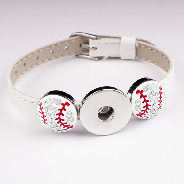 Baseball 1 buttons leather  new type Bracelet Rhinestone fit 20mm snaps chunks