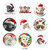 20MM  Christmas  Cat   Print glass  snaps  buttons