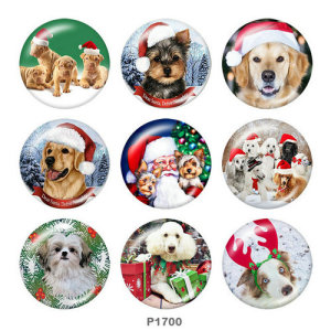 20MM  Christmas  Cat  Dog  Print glass  snaps  buttons
