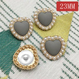 23MM metal love heart pearl peach heart gold plated snap charms fit 20mm snap jewelry
