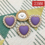 23MM metal love heart pearl peach heart gold plated snap charms fit 20mm snap jewelry