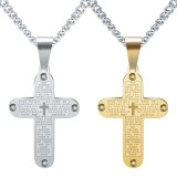 Stainless Steel Cross Engraved Scripture Pendant Necklace