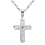 Stainless Steel Cross Engraved Scripture Pendant Necklace