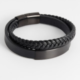 21CM Stainless Steel Leather Woven Bracelet Handmade Multilayer Leather Bracelet Jewelry