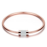Stainless steel lady's snake chain bracelet, exquisite diamond-studded magnet clasp bracelet