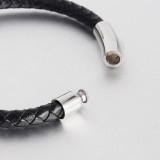 20.5CM Men's 6MM Bracelet Leather Cord Braided Jewelry Stainless Steel Bracelet Leather Magnet Clasp