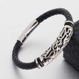 20.5CM Men's 6MM Bracelet Leather Cord Braided Jewelry Stainless Steel Bracelet Leather Magnet Clasp