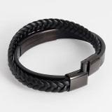21CM Stainless Steel Leather Woven Bracelet Handmade Multilayer Leather Bracelet Jewelry