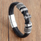 20.5CM Leather Handmade Bracelet Leather Woven Cross Men's Leather Bracelet Retro Stainless Steel Leather Cord